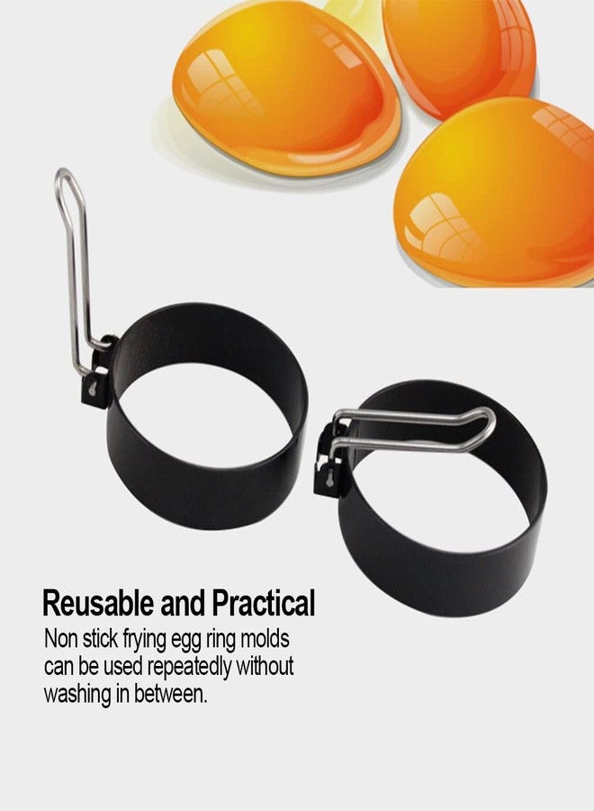 Loyanger 4 Pack Egg Rings,Stainless Steel Frying Ring Tool Non Stick Egg Frying Rings with Folding Handles and Oil Brush for Cooking Breakfast Sandwich Burger(COLOR:black) - Image 4